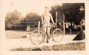 Summer 1944 Englang Man with Bicycle Bike Real Photo Antique Snapshot J73742