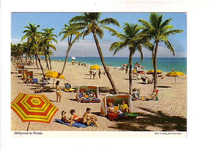 People on Hollywood Beach in Florida, 60,s Hair and Bathing Suits, Photo E Lu...