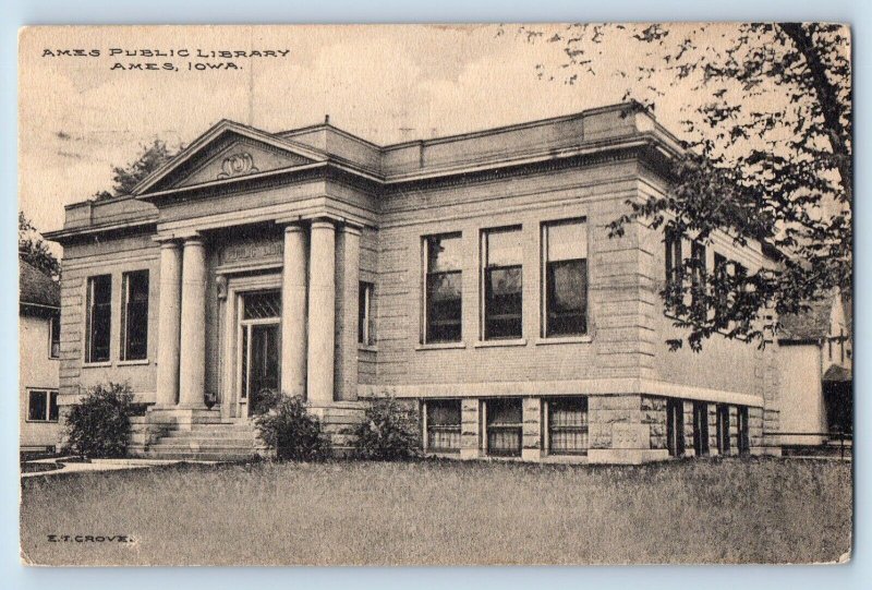 Ames Iowa IA Postcard Ames Public Library Exterior Building 1914 Vintage Antique