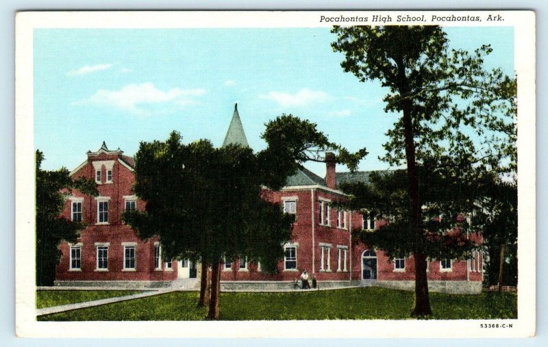 POCAHONTAS, AR Arkansas ~ HIGH SCHOOL  c1940s  Randolph County Linen  Postcard