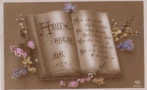 Abide With Me Antique Leather Bound Book + Flowers Real Photo Postcard