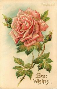 Greetings Card, Best Wishes, Embossed Red Rose