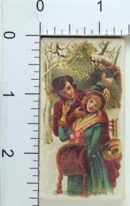 Victorian Trade Card Christmas-England Man & Lady In Love Snow F68