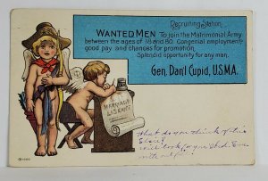 Men Wanted Cupid Recruiting Station Seeking Men for Marriage 1909 Postcard T9