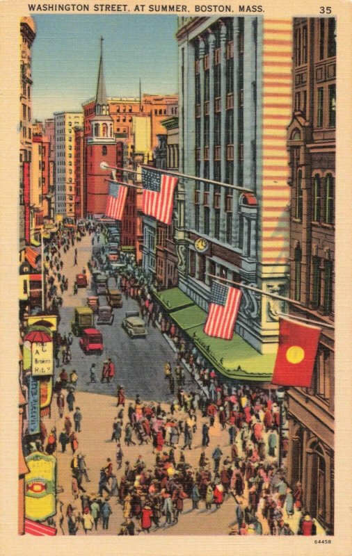 Postcard Washington Street at Summer Boston Massachusetts