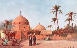 Vintage Postcard Women In The Village And Camels Cairo Egypt