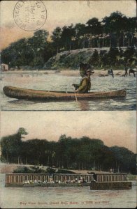 Onset Bay Massachusetts MA Bay View Grove American Indian in Canoe c1910 PC