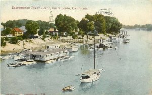 Vintage Postcard Sacramento River Scene CA Boats & Docks Kropp 5638