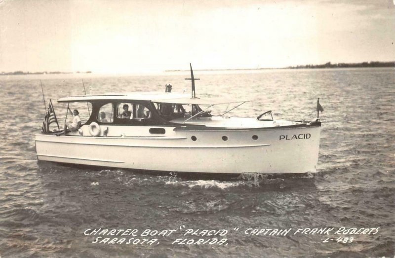 RPPC PLACID SHIP CHARTER FISHING SARASOTA FLORIDA REAL PHOTO POSTCARD 1949