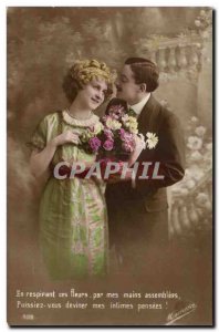 Old Postcard Fancy breathing these flowers in my hands assemblies love couple