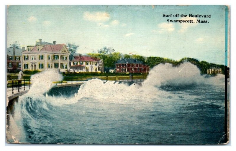 1913 Surf Off the Boulevard, Swampscott, MA Postcard