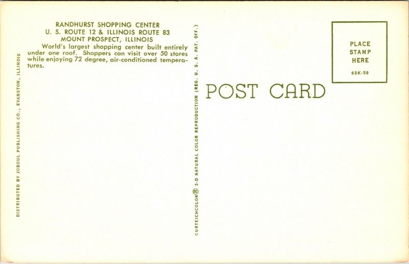 Randhurst Shopping Center Mt Prospect IL Illinois WB Postcard VTG UNP Unused