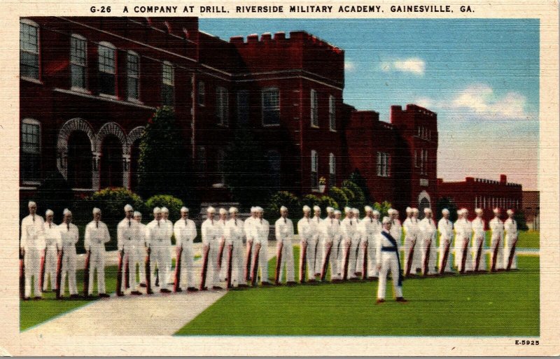 Vtg Gainesville Georgia GA Company at Drill Riverside Military Academy Postcard