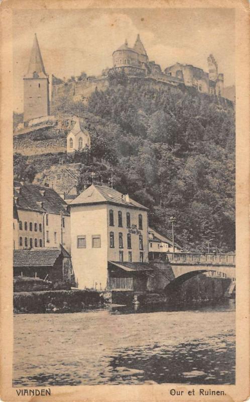 Vianden Luxembourg City View From Water Bridge Historic Antique Postcard K13129