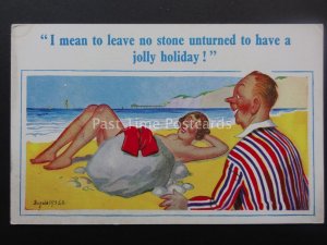 Donald McGill Postcard SEASIDE SUNBATHING - LEAVE NO STONE UNTURNED.....c1950's