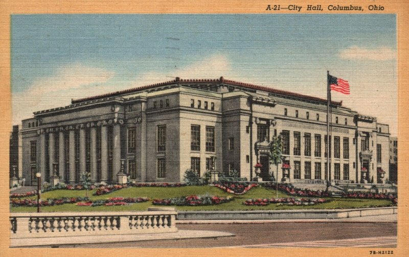 Vintage Postcard 1955 City Hall Historical Building Landmark Office Columbus OH