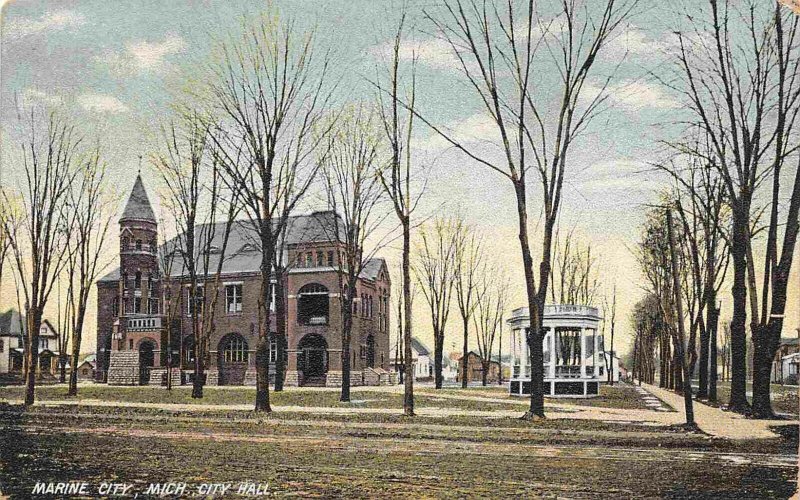 City Hall Marine City Michigan 1908 postcard
