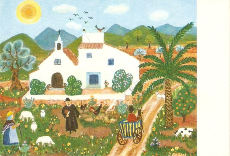 Ingeborg Gauger. Country scene Naif painting, modern Spanish PC. Continental