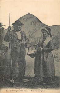 French folk types costumes Auvergne peasants postcard