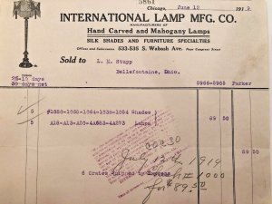 1919 International Lamp Mfg Company Hand Carved Mahogany Chicago IL Letterhead