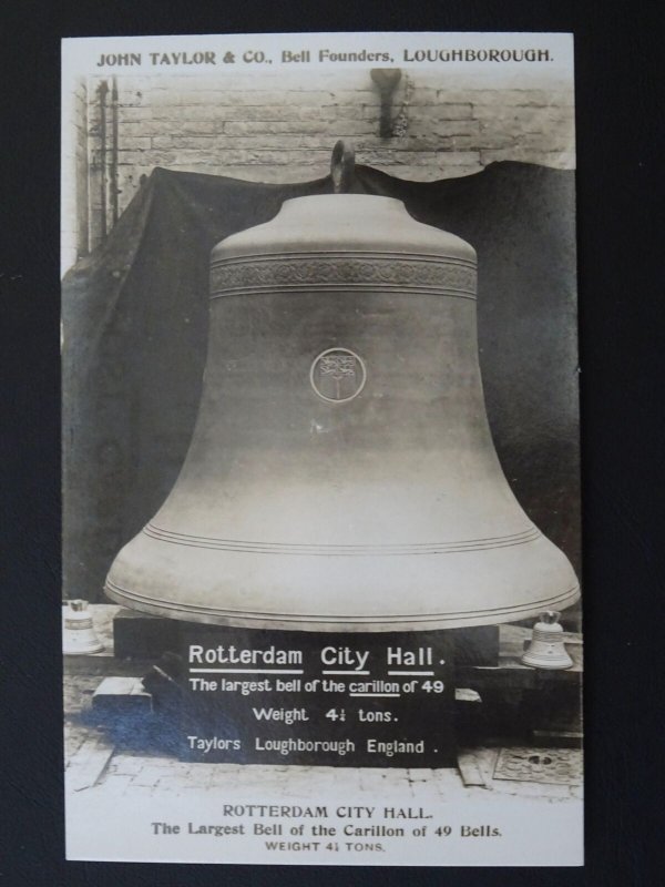 2 x LOUGHBOROUGH Carillon Tower & LARGEST BELL Rotterdam City Hall c1920s RP PC