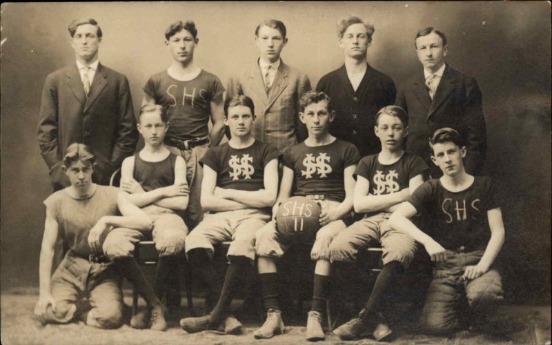 High School Basketball Team SHS c1910 Real Photo Postcard