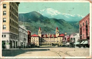 Vtg Postcard 1916 Colorado Springs CO Antlers Hotel Pike & Peak Ave