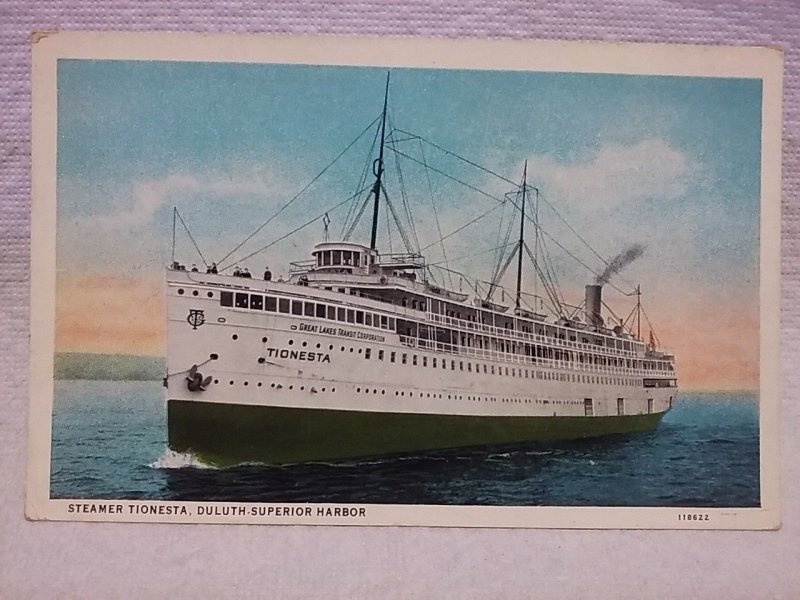 Steamer Tionesta Duluth Superior Harbor CT American Art Colored postcard Ship