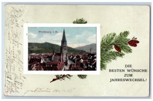 Freiburg Germany Postcard The Best Wishes for the New Year General View 1912