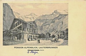 LAUTERBRUNNEN SWITZERLAND~PENSION ALPENBLICK~OTTO SCHLAEF ARTIST POSTCARD