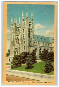c1940's The Cathedral Of St. Peter's & St. Paul's Lewiston Maine ME Postcard