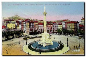 Old Postcard Marseille Place Castellane and fountain Cantini on with ND on Guard