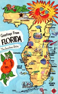 Florida Greetings From The Sunshine State With Map