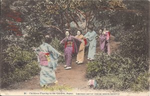 JAPAN Japanese Girls Playing in Garden, 1920s American Baptist Mission,Tinted