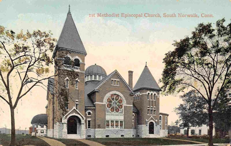 Methodist Episcopal Church South Norwalk Connecticut 1910c postcard