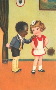 Artist impression 1930s Interracial Love Maid Bell Hop Postcard 12918