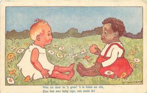 Artist Impression Black White Children 1930s Flower Field Comic Humor 3471