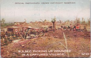 RAMC Picking Up Wounded Captured Village Red Cross WW1 Postcard E79