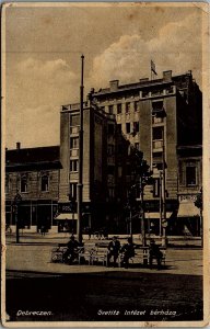 1938 WWII DEBRECZEN HUNGARY TOWN MAIN STREET LITHOGRAPHIC POSTCARD 26-207