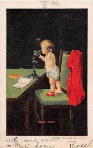 Hello Papa Baby Calls On Telephone Unsigned Bernhardt Wall artist postcard