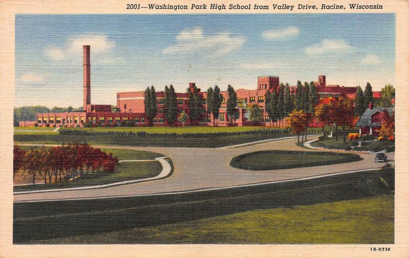 Washington Park High School, Racine, WI, Linen Postcard