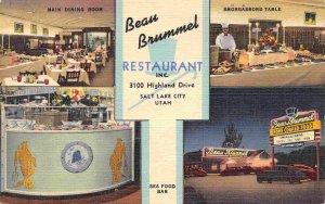 Beau Brummel Restaurant Multi View Salt Lake City Utah 1940s #2 linen postcard