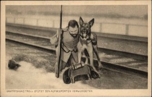 WWI German Soldier with German Shepherd Dog Rifle Gun Vintage Postcard