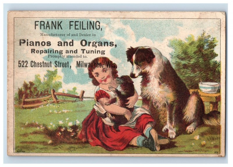 1880s Frank Feiling Mfg. Pianos Organs Repair Tuning Child Dog & Puppy P154