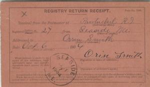 REGISTRY RETURN RECEIPT - P.O. DEPT. OFFICIAL BUSINESS - cancel 1904