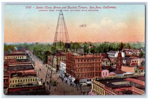 c1910 Santa Clara Street Electric Tower San Jose California CA Vintage Postcard 