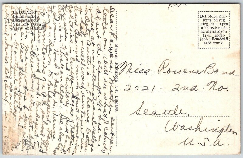 Budapest Hungary c1910 Postcard Dunai Latkep Bridge