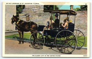 1940s ST AUGUSTINE FLORIDA HORSE DRAWN CARRIAGE LINEN POSTCARD P2691