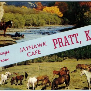 c1960s Pratt, Kans Greetings from Jayhawk Cafe Rembrant Pikes Peak Litho PC A216