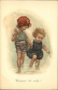 Beautiful Children Play at Beach MM Vienne Munk Series 844 c1910 Postcard #2